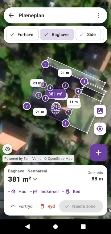 En plæne tegnet zone for zone på satellitbilledet