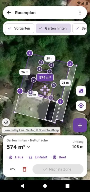 Ein Rasen, Zone für Zone auf dem Satellitenbild gezeichnet
