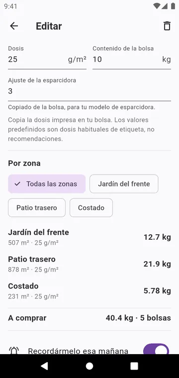 Un paso: la dosis de la bolsa, el ajuste de la esparcidora, las bolsas