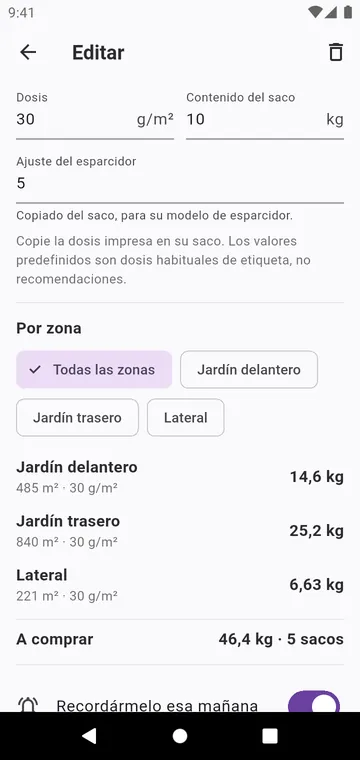 Un paso: la dosis del saco, el ajuste del esparcidor, los sacos