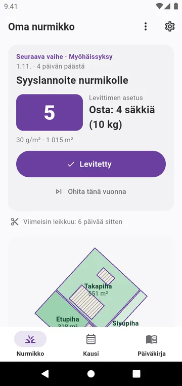 Oma nurmikko: seuraava vaihe, ostettavat säkit ja alueet