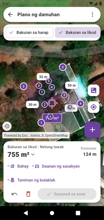 Damuhang iginuhit zone kada zone sa satellite photo