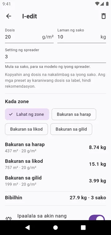 Isang hakbang: ang dosis mula sa sako, ang setting ng spreader, ang mga sako