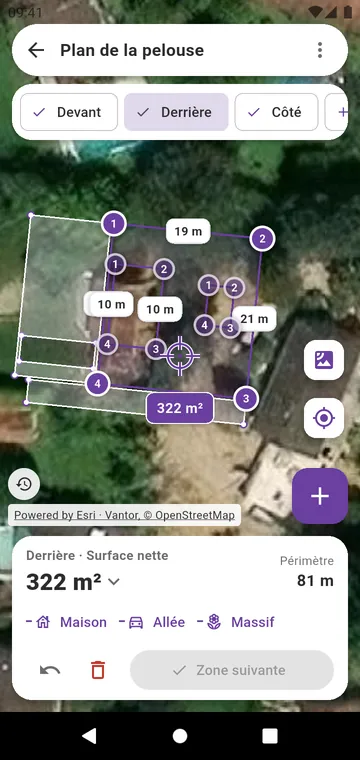 Une pelouse dessinée zone par zone sur la photo satellite