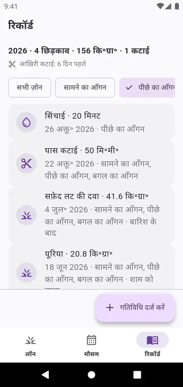रिकॉर्ड: घास कटाई, सिंचाई और डाला गया हर उत्पाद