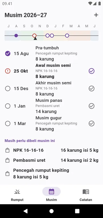 Musim: langkah-langkah setahun untuk jenis rumput Anda