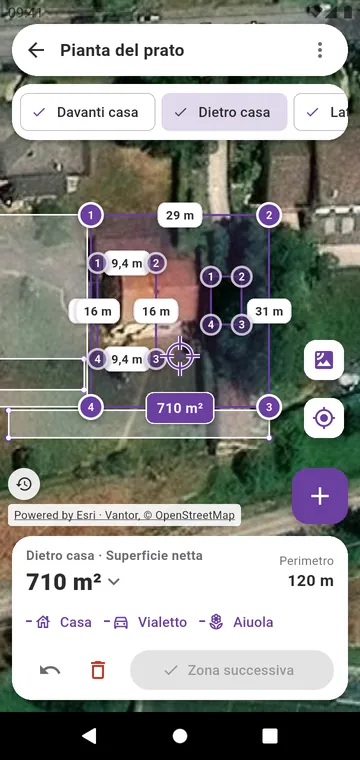Un prato disegnato zona per zona sulla foto satellitare
