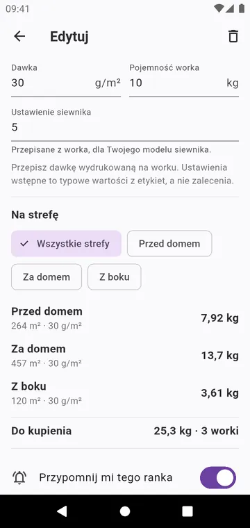 Etap: dawka z worka, ustawienie siewnika, worki
