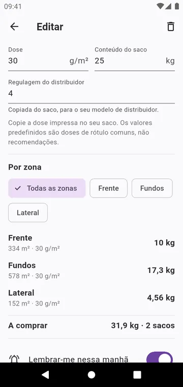 Uma etapa: a dose do saco, a regulagem do distribuidor, os sacos