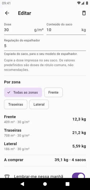 Uma etapa: a dose do saco, a regulação do espalhador, os sacos