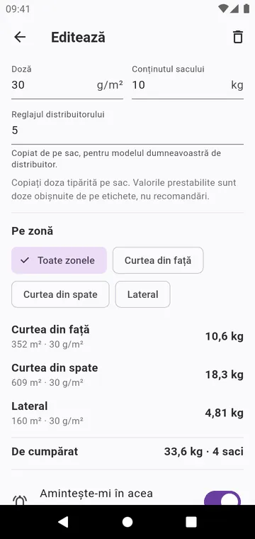 O etapă: doza de pe sac, reglajul distribuitorului, sacii