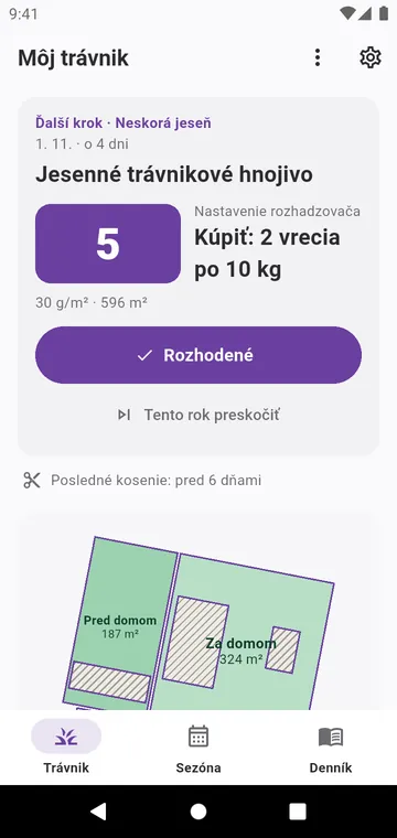 Môj trávnik: ďalší krok, vrecia na kúpu a zóny
