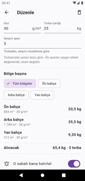 Bir adım: torbadaki doz, serpici ayarı, torbalar